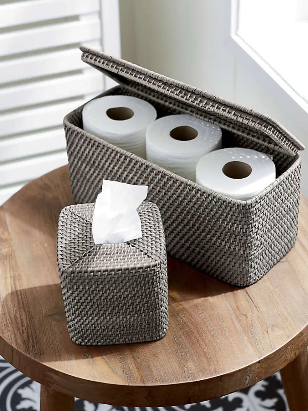 Crate & Barrel Woven Square Tissue Box Cover - gray